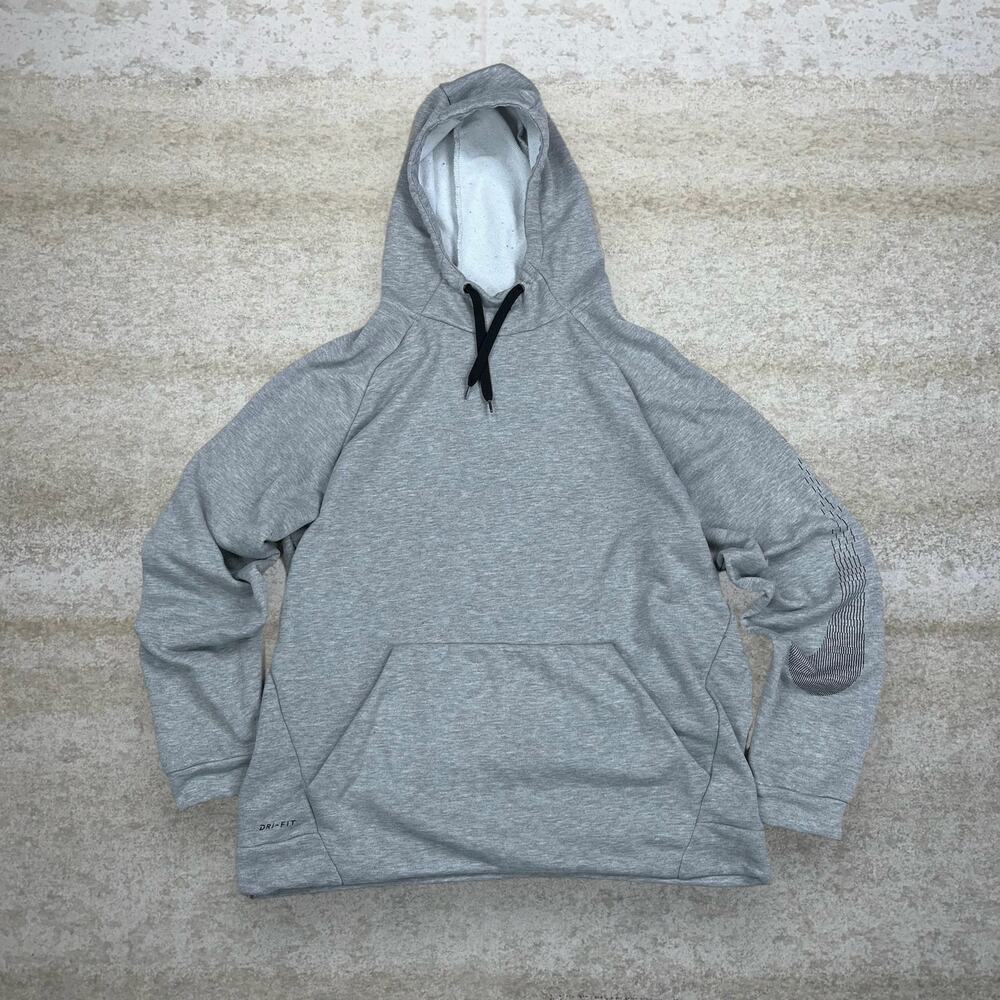 Vintage Y2K Nike Hoodie Mens XL Light Grey Polyester Pullover Black Swoosh
